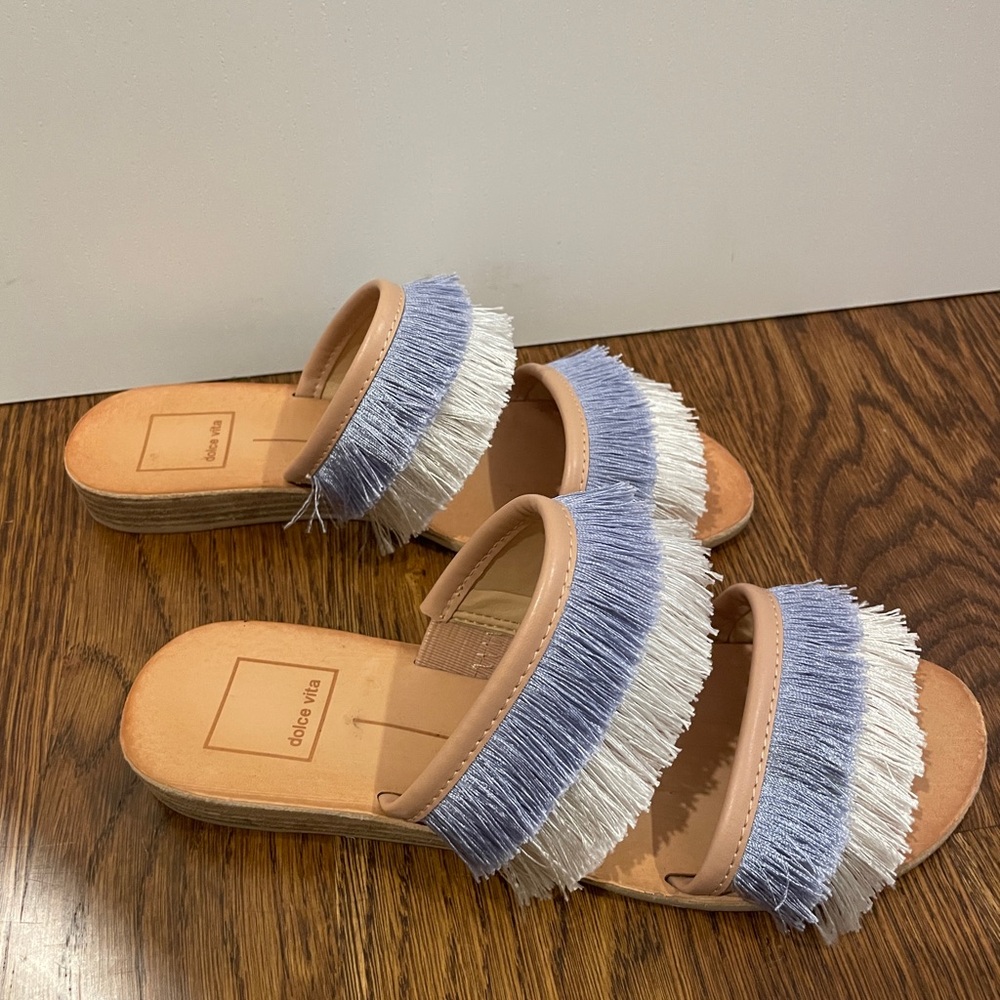 Dolce Vita Blue & White Fringe Sandals, Size 6.5, Great Condition (see photos)